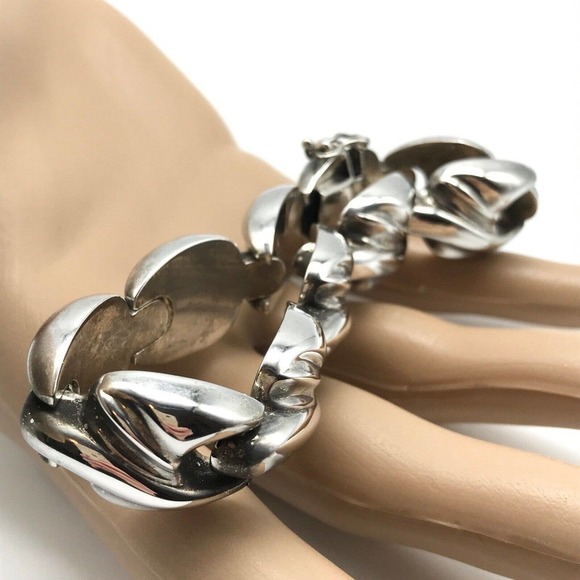 Vintage 925 Italy Sterling Silver Chunky Panel Link Bracelet 7.75" - Picture 6 of 8